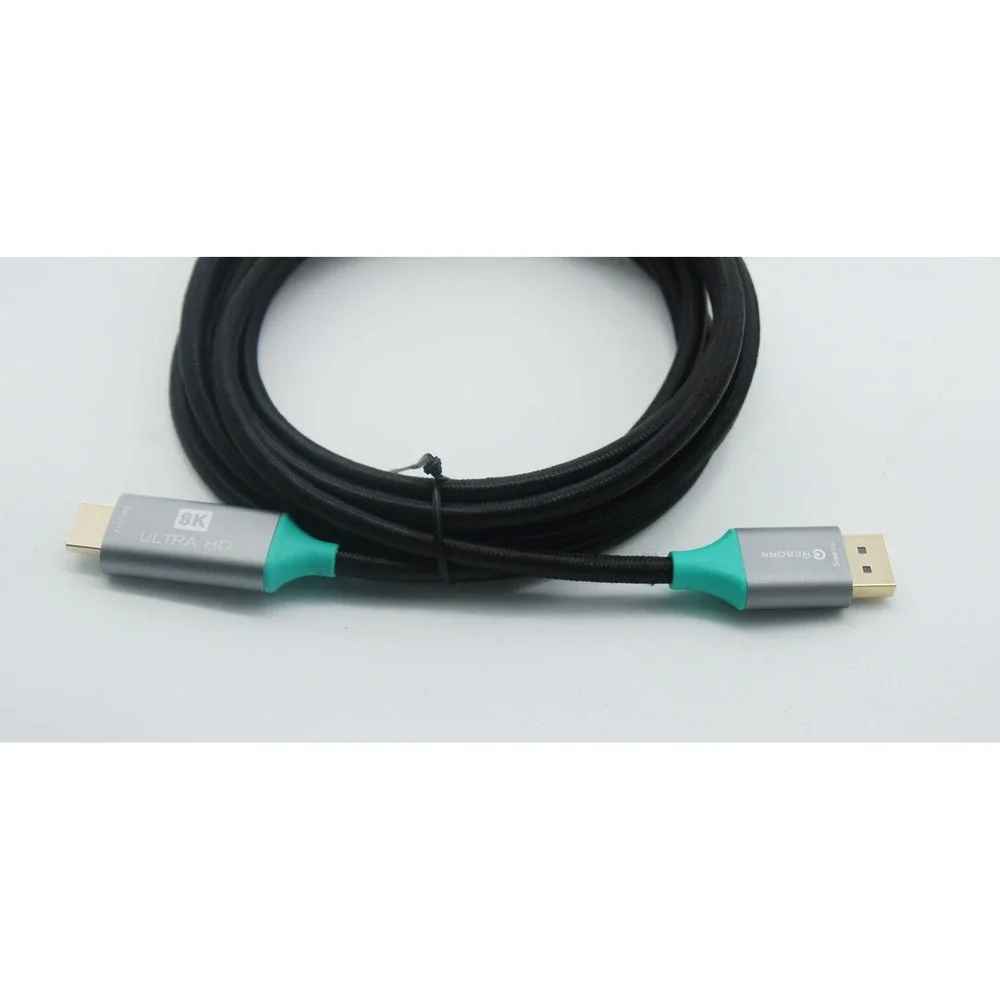 Greborn 8K Ultra HD DisplayPort Cable Braided DP to DP 1.4 Silver Black Teal